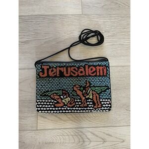 Jerusalem Beaded Bag From‎ Israel Zipper Long Strap Small Holy Land Souvenir